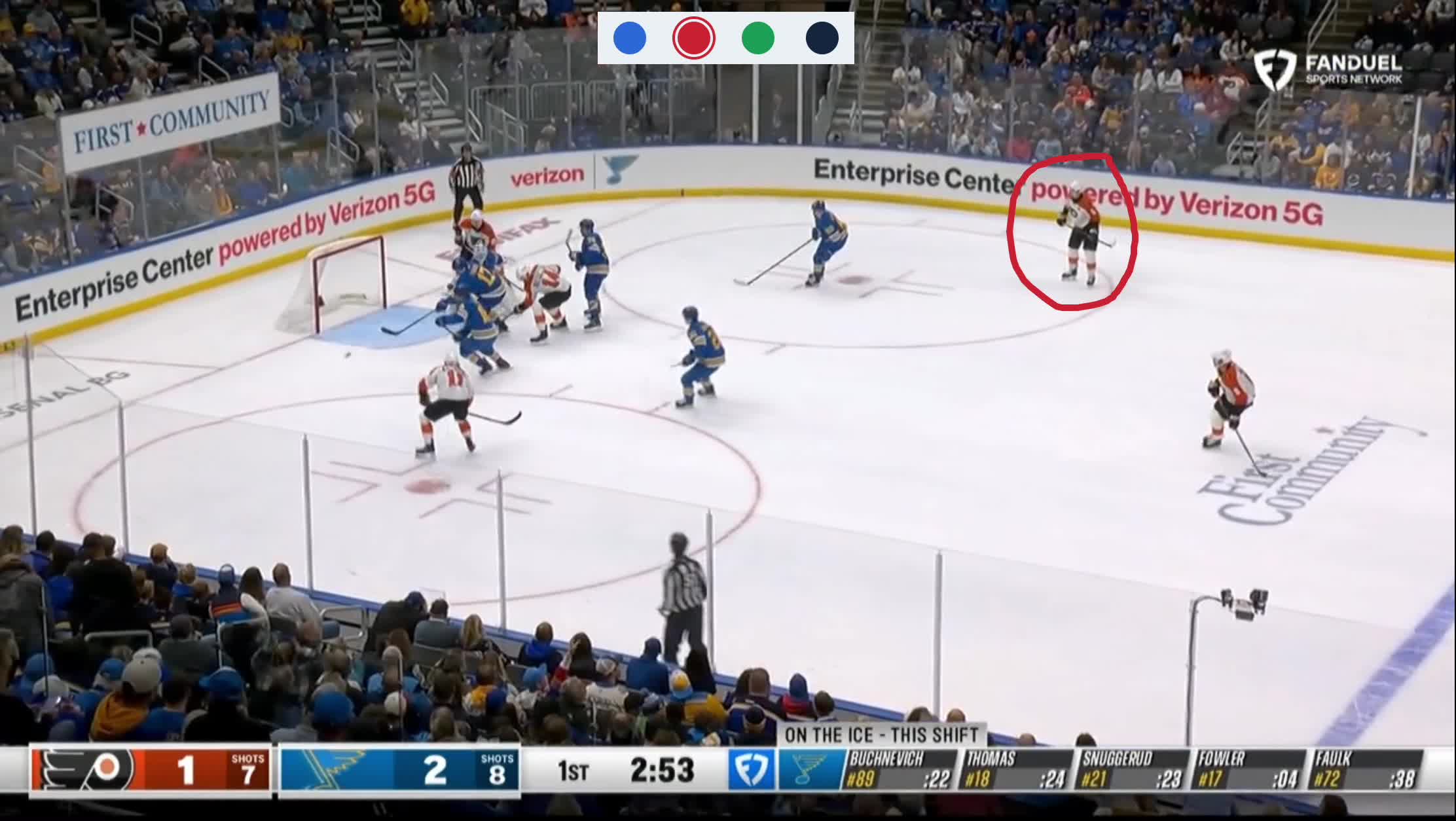 Tracking back above the puck