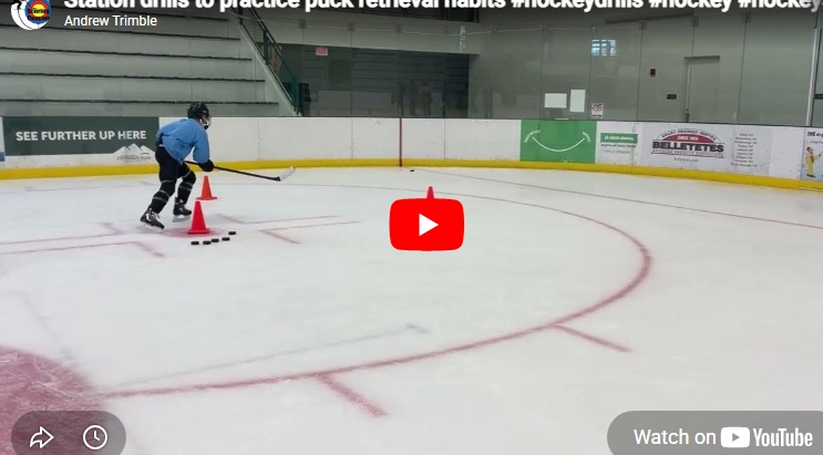 Station drills to practice puck retrieval habits
