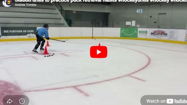 Station drills to practice puck retrieval habits