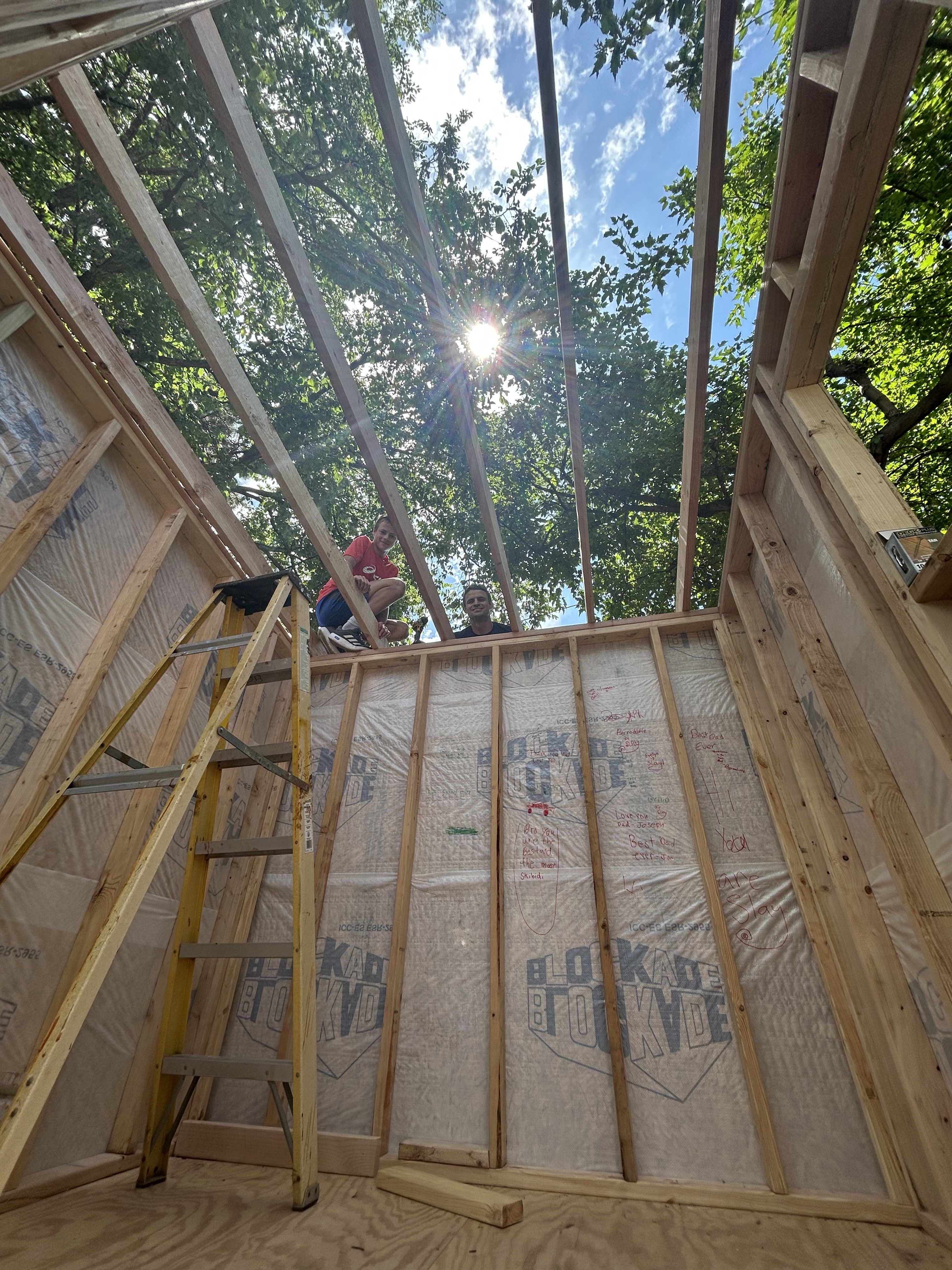 Early framing stages with the kid’s signatures to be left for whoever take this sauna apart one day reminding me that everything and everyone has an ending.