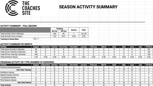 Template: Season Activity Tracking Sheet