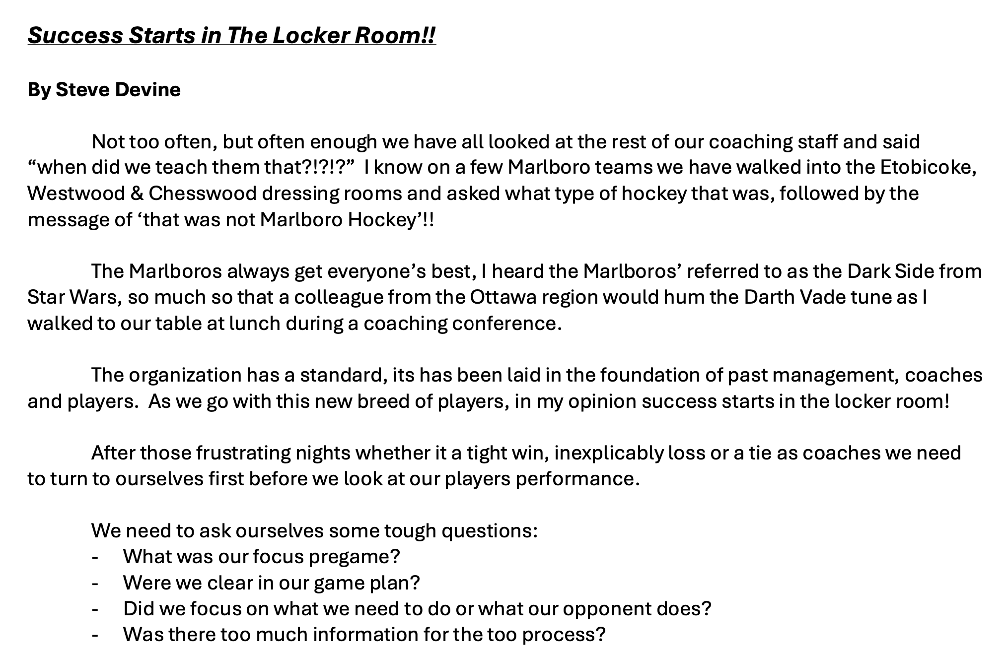 Success Starts in The Locker Room